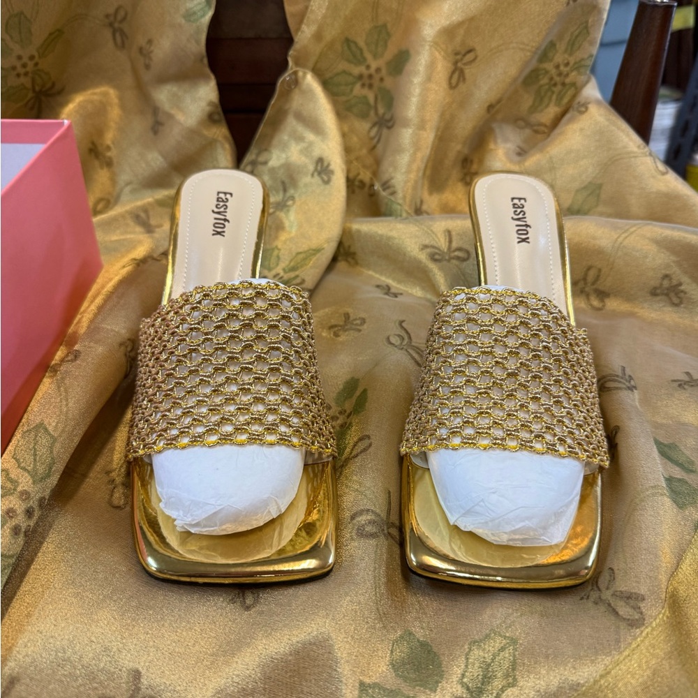 Gold Textured Women's Mules